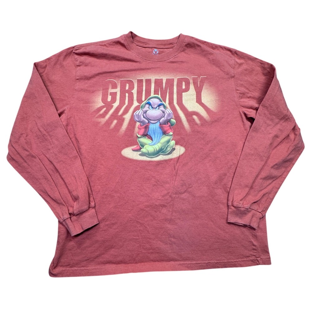 Disney Store "Seven Dwarfs Grumpy" T-Shirt Mens L Orange Long Sleeve Graphic Tee